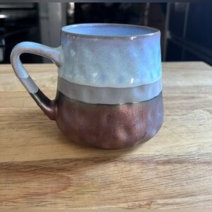Iridescent Reactive Glaze Stoneware Coffee Mug 18oz Blue Gray Bronze